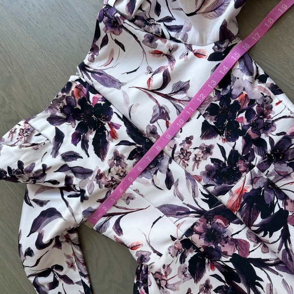 Badgley Mischka Floral Flounce Hem Ruffle Gown Maxi Dress Eggplant Multi Size 2 - Picture 10 of 13